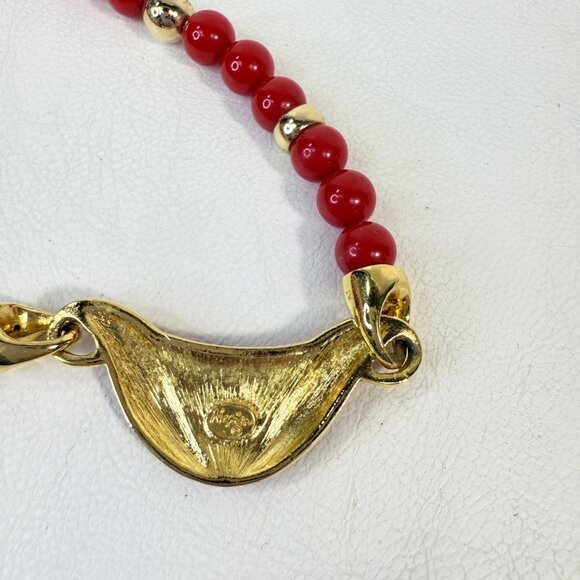 Vintage Napier Necklace Red Enamel Gold Tone Classic Chic 80s Signed - Picture 6 of 8